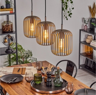 hofstein Hängeleuchte Hängelampe aus Metall in Sandfarben/Beige, ohne Leuchtmittel, moderne Pendelleucht im Boho-Design (20,5 cm), 3 x E27