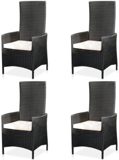 4XGarten hochlehner Sessel + Kissen Stuhl Balkon Sitzmöbel Rattansessel schwarz