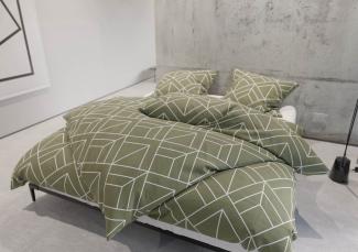 Mako Satin Bettwäsche Urban Geometric dunkelgrün 155x220 + 80x80