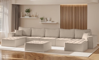 Wohnlandschaft Sofa U-Form Modulsofa-Set 6-teilig SANDE Stoff Alpine Toffee