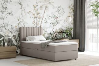 PANDA MÖBEL GmbH Boxspringbett EVEREST – Komfortables Einzelbett - Kopfteil, Bettkasten, Topper (Bett inkl. einem Bettkasten und Topper), Große Auswahl an Polsterfarben