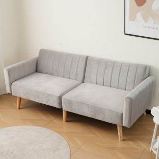 Merax Schlafsofa, Funktionsbett mit verstellbarer Rückenlehne und Holzbeine, Samt, mit Bettfunktion, Bettsofa, Klappsofa, Gästebett
