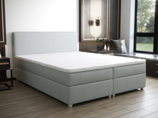 Vente-unique - Boxspringbett komplett mit Bett-Kopfteil + Lattenrost + Matratze + Topper - 180 x 200 cm - Stoff - Hellgrau - ONAN von YSMÉE