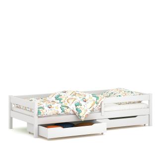 WNM Group Kinderbett fr Mdchen und Jungen Felix - Jugenbett aus Massivholz - Bett mit 2 Schubladen und Lattenrost - Funktionsbett - Wei - 90 x 180 cm