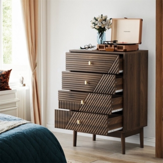 REDOM Kommode Frisiertisch-Aufbewahrungsschrank (Kommode mit 4 Schubladen im modernen Mid-Century Design, großzügiger Stauraum, 60 cm L x 40 cm B x 90 cm H), mit 4 Schubladen