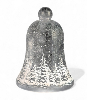 formano LED Deko Glas-Glocke Weihnachten Frosty Silber 22 cm mit Timer & warmweißem Licht – festliche Herbst Winterdeko Farbglas in Frostoptik mit Stern-Dekor – Weihnachtsbeleuchtung