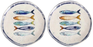 WestCraft Speiseteller Teller, mediterran mit Sardinen-Motiv, Maritime Speiseteller 26 cm, (2 St), 2er Set, hochwertig und robust - langlebig und vielseitig einsetzbar
