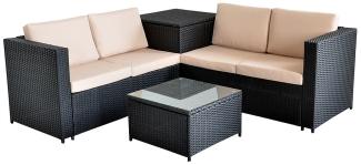 PolyRattan Sitzgruppe mit Auflagenbox Garten Sofa Gartenmöbel schwarz/beige XXL