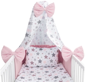 Amilian Babybettwäsche Set 7-teilig - Bettwäsche 100x135 - Kissenbezug 40x60 - mit Himmel, Vollstoffhimmel, 7 teilig, Komplett-Set für Babybett, Gitterbett - Kinderbettwäsche
