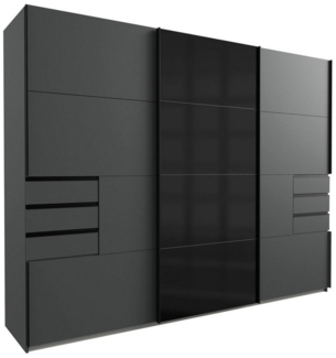 Wimex Schwebetürenschrank Saigon (3 Türen, 6 Schubladen, 6 Einlegeböden, 2 Kleiderstangen, 1-St, moderne Optik, Metallgriffleisten, Schubladen auf Metallschienen) 270x64x208cm graphit Schwarzglas