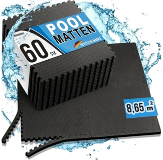 bonsport Pool Unterlegmatte Poolmatte 60 Stück - Bodenschutz Matte für den Pool/Planschbecken - Bodenfolie Bodenmatte Poolunterlage Bodenschutz schwarz