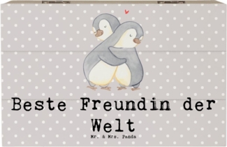 Mr. & Mrs. Panda Dekokiste Pinguin Beste Freundin der Welt 19 x 12 cm - Grau Pastell - Geschenk, (1 St), Einzigartige Motive