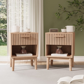 Gdood Nachttisch Wohnzimmertisch Ablagetisch Schreibtisch (2-St, Perfekt für Wohnzimmer und Schlafzimmer), Zweiteiliger, Beistelltisch mit Schubladen, offene Ablage, Holzbeine