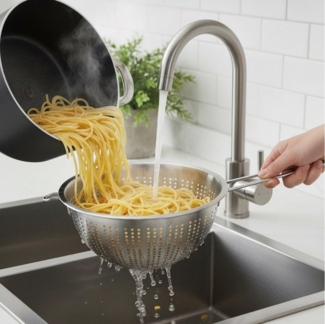 HAC24 Küchensieb Sieb Edelstahl Abtropfsieb Seiher Nudelsieb Salatsieb Metallsieb, Edelstahl, (1-St), Ø 24 cm, mit Griff