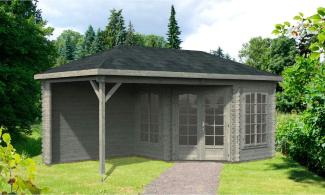 Palmako Holz-Pavillon Melanie 557x280 cm inklusiveFußboden Holzpavillon grau