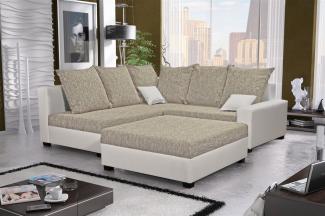 Ecksofa Sofa NINA inkl. Hocker Weiss / Beige Ottomane Links