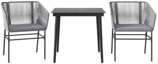 vidaXL 3-tlg. Garten-Essgruppe mit Kissen Grau Poly Rattan Glas 3334527