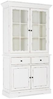 Casa Padrino Landhausstil Schrank Antik Weiß 111,4 x 42,5 x H. 203 cm - Landhausstil Esszimmerschrank mit 4 Türen und 2 Schubladen - Landhausstil Vitrine - Landhausstil Esszimmer Möbel