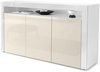 Vladon Sideboard Valencia, Kommode mit 3 Türen und 1 offenem Fach, Weiß matt/Creme Hochglanz/Weiß Hochglanz (155 x 92 x 40 cm)