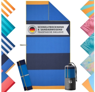 Blumtal Reisehandtuch Strandhandtuch 90x180 cm aus Mikrofaser - kompakt & schnelltrocknend, sandfrei mit Band - Mikrofaser Handtuch groß mit Wellen-Muster