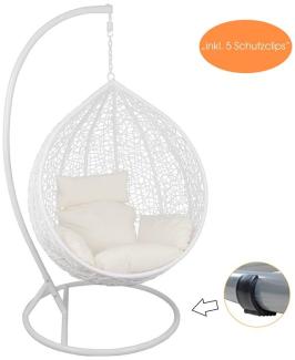 Hängesessel mit Gestell Rattan Korb Hängekorb Polyrattan Gartensessel Weiß