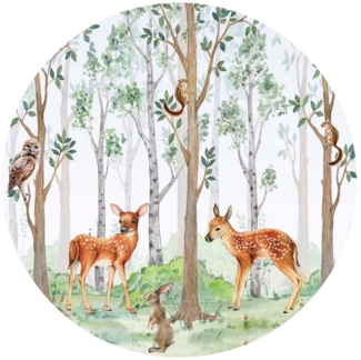 Wallarena Fototapete Rund Wandtattoo Wandtapete Rund Wand Dekoration Kinderzimmer, Glatt, Tiere, Waldtiere, Wald, (1 St), Fototapete Kinderzimmer Rund Wand Deko Modern Vliestapete