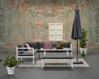 Garden Impressions Dining-Ecklounge "Lakes", inkl. Sitzbank, Tisch und Kissen, mat white / reflex black, ohne Sessel,links