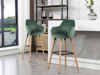 Vente-unique - Barhocker - Samt & Buche - Dunkelgrün - ELEANA