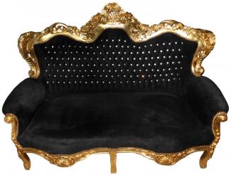 Casa Padrino Barock 2er Sofa Master Schwarz / Gold mit Bling Bling Glitzersteinen