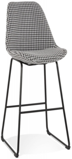 Barhocker BULLY | Bequemer Barhocker aus Stoff mit Hahnentrittmuster und schwarzen Metallbeinen | 48 x 55 x 119 cm Kadima Design