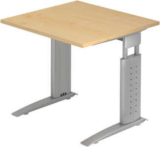 bümö höhenverstellbarer Schreibtisch U-Serie 80x80 cm in Ahorn, Gestell in Silber - PC Tisch klein für's Büro manuell höhenverstellbar, Computertisch verstellbar, US-08-3-S