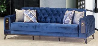 Casa Padrino Chesterfield Schlafsofa Blau / Schwarz / Gold 222x90 x H. 80 cm