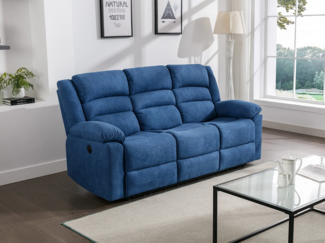 Vente-unique - Relaxsofa 3-Sitzer elektrisch - Stoff - Blau - BUROLO