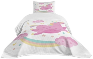 Abakuhaus Tagesdecke Set mit Kissenbezügen Waschbar, Einhorn Einhorn mit Sternregenbogen