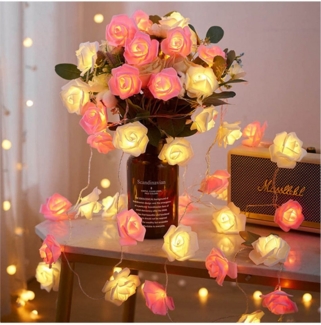 Qualra LED-Lichterkette Deko Rosen Lichterkette Blumen 20LED 3M für Innen Zimmer Kinderzimmer, Batteriebetrieben