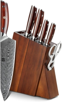 XINZUO Kochmesser Set Damaststahl 7tlg Messerblock Chef Santoku Brot Universal