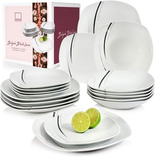 SÄNGER Porzellan Geschirrset Bilgola Black Lines, Tafelservice 18 teilig für 6 Personen