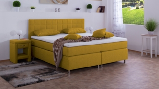 Meisterbetten Boxspringbett Inka 140x220 in WT-Yellow, Matratzenbezug Nano, Komfortschaum-Topper