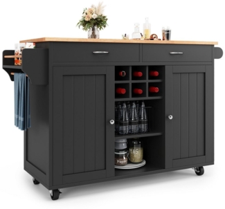 i@home Küchenwagen Moderne Kücheninsel(102×45×92cm), Küchenschrank, Multifunktionale Esstisch mit Speicherraum, Grau/Schwarz/Blau