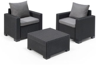 Allibert 'California' Balkonset, 3-tlg., 2x Sessel, 1x Tisch, wetterfest, Polster Grau, Kunststoff Anthrazit