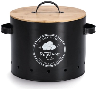 ZELLER 19383 Vorratsdose POTATOES aus Metall, schwarz mit Bambusdeckel