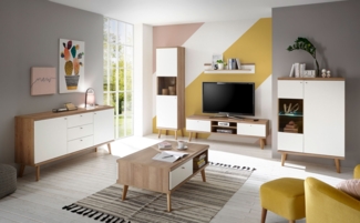 Wohnzimmer Set Merle 460cm eiche riviera / weiß matt Wohnwand Couchtisch