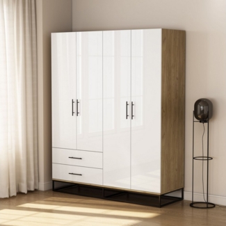 OTTO home Kleiderschrank Lucca Schlafzimmerschrank Garderobe Hochglanz Bestseller (Schwarze Griffe und Kufengestell aus Metall) Schlafzimmerschrank mit 4 Türen und 2 Schubladen, Breite 160cm