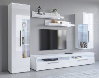 INOSIGN Wohnwand India,Breite 245cm moderne Mediawand ohne Beleuchtung, Anbauwand (Set,5-St, 1xVitrine,1xHängevitrine,1TV-Schrank,2xWandregal)