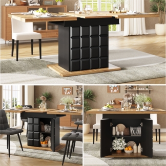 Esstisch, Teleskoptisch klappbar für 4–6 Personen, Platzsparend mit kariertem Muster, MDF, Weiß, 110–140×80 cm