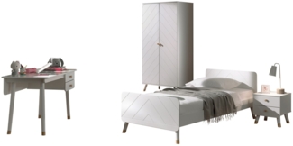 BILY Jugendzimmerset Einzelbett Nachtkonsole Kleiderschrank und Schreibtisch