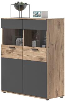 Highboard Tomaso in Eiche und grau 110 x 122 cm