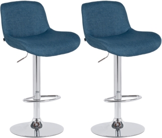 CLP 2er Set Barhocker Solon Chrom höhenverstellbar und drehbar mit Rückenlehne,blau Stoff