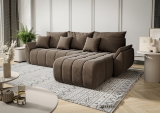Ecksofa Schlafsofa OSAKA Stoff Monolith Braun Ottomane Rechts