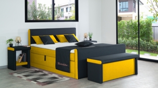 Meisterbetten Boxspringbett Amos 100x200 in W-Yellow in W-Black, Matratzenbezug Nano, Ergoflex-Topper, mit Fussteil